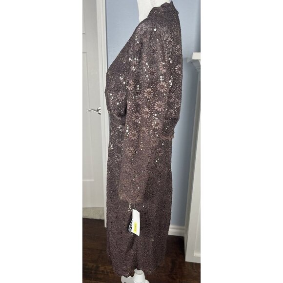 Alex Evenings Brown Lace Sequin Dress & Jacket NWT Sz 12 Formal/Wedding/Cocktail - Picture 6 of 15